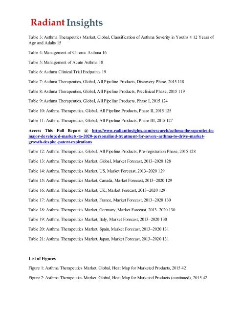 Asthma Therapeutics in Major Developed Markets Growth & Trend to 2020 Radiant Insights, Inc