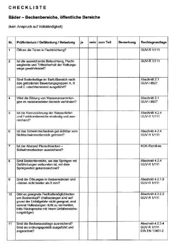 Checkliste: Bäder - Öffentlicher Bereich