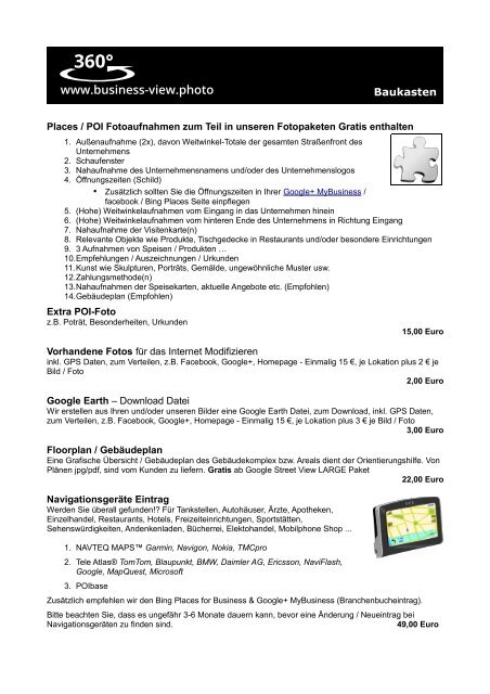 Leistungsbeschreibung & Preisliste - Business View Photo Ag