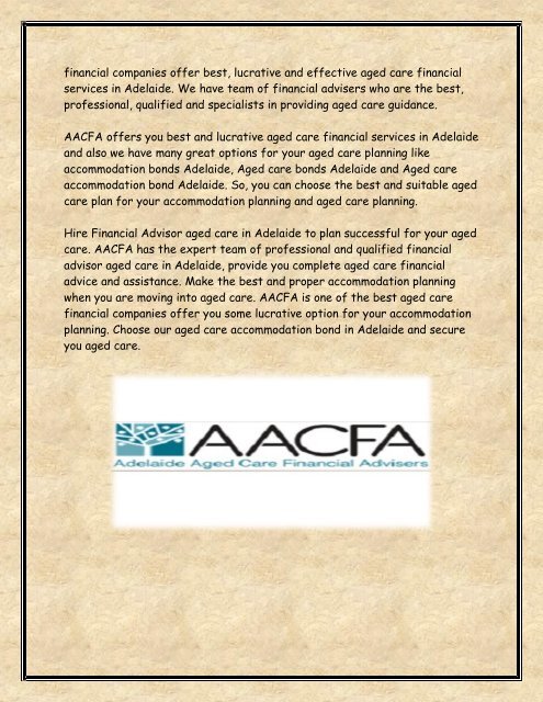 AACFA - Accommodation Bonds Adelaide