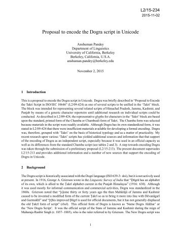 Proposal to encode the Dogra script in Unicode