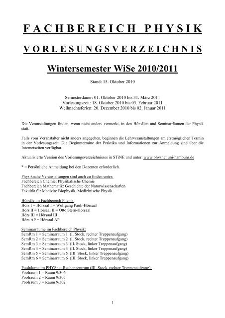 FACHBEREICHPHYSIK VORLESUNGSVERZEICHNIS ...