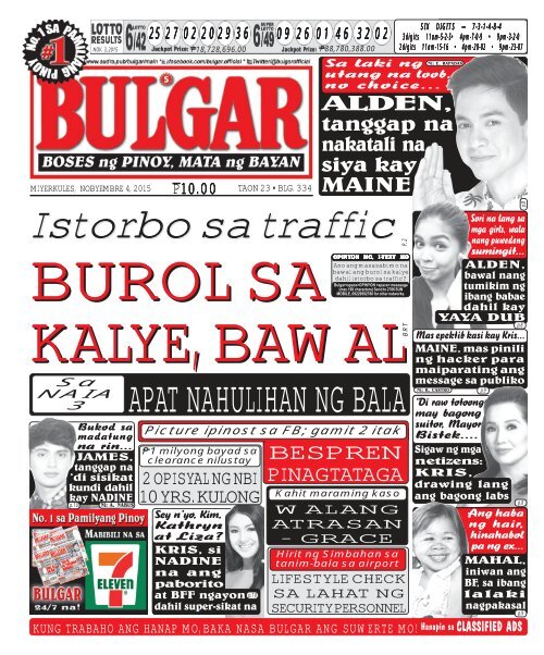 November 4, 2015 BULGAR: BOSES NG PINOY, MATA NG BAYAN