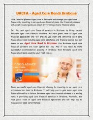 BACFA - Aged Care Bonds Brisbane