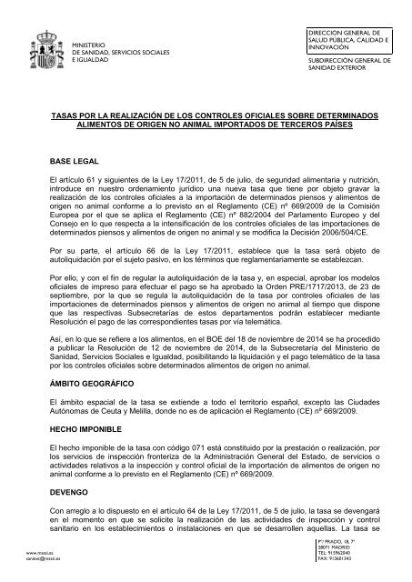 TASA 071 - Ministerio de Sanidad, Servicios Sociales e Igualdad