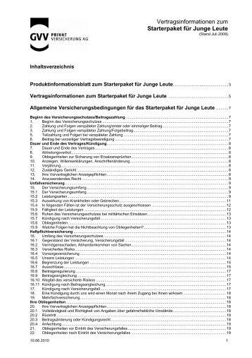 Vertragsinformationen zum Starterpaket für Junge Leute