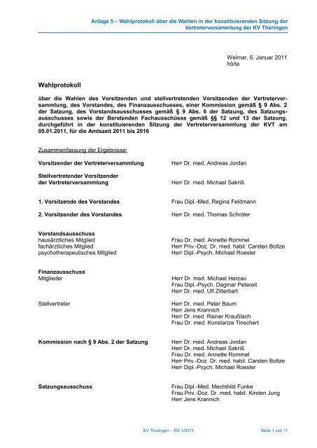 Wahlprotokoll - Kassenärztliche Vereinigung Thüringen