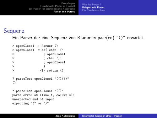 Informatik Seminar 2003 - Parsen