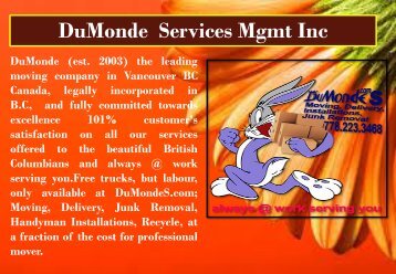 Moving Delivery Vancouver|DuMonde Services Mgmt Inc