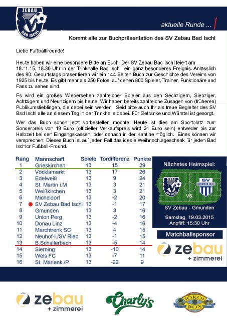 Tooor - die Stadionzeitung des SV Zebau Bad Ischl. Ausgabe 8