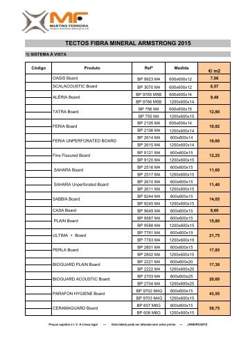 TECTOS FIBRA MINERAL ARMSTRONG 2015