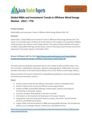Global M&A and Investment Trends in Offshore Wind Energy Market - 2012 – YTD