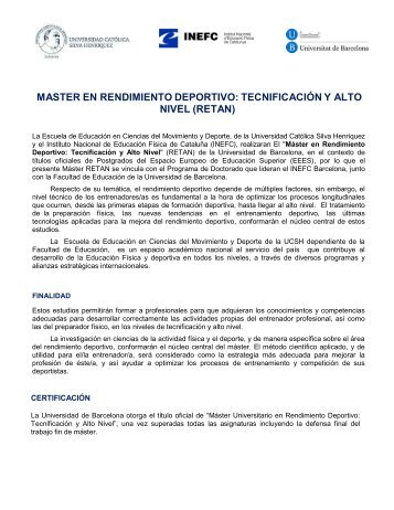 MASTER EN RENDIMIENTO DEPORTIVO TECNIFICACIÓN Y ALTO NIVEL (RETAN)