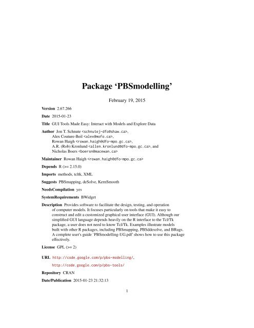 Package ‘PBSmodelling’