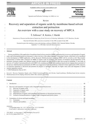 Recovery and separation of organic acids by membrane - etsEQ