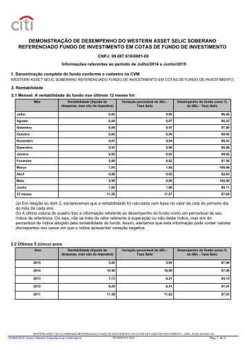 Demonstrativo de Desempenho - Citibank