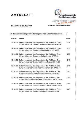 Bekanntmachung - Verbandsgemeinde Kirchheimbolanden