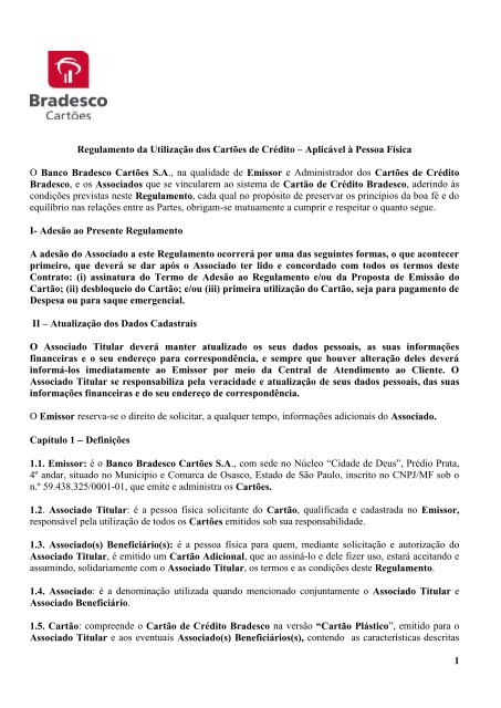 Regulamento da UtilizaÃ§Ã£o dos CartÃµes de CrÃ©dito - Bradesco