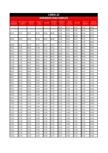 LÍNEA 22 HORARIOS DÍAS HÁBILES