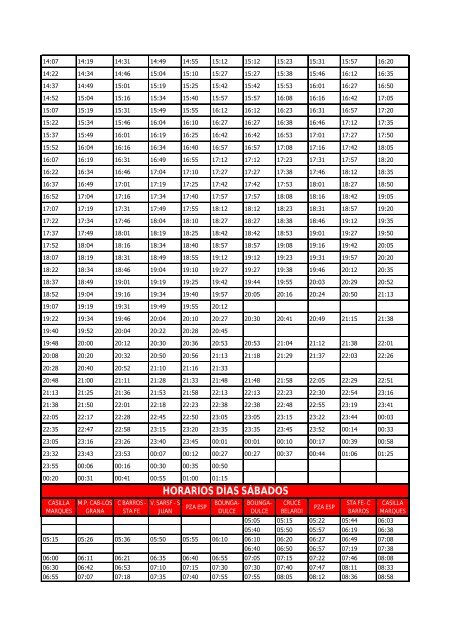 LÍNEA 22 HORARIOS DÍAS HÁBILES