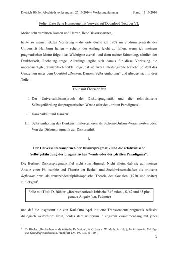 Dietrich Böhler Abschiedsvorlesung am 27.10.2010