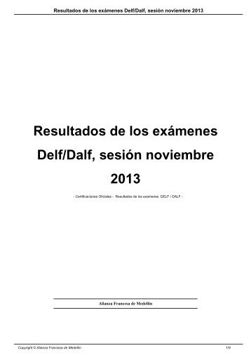 Resultados de los exámenes Delf/Dalf sesión noviembre 2013