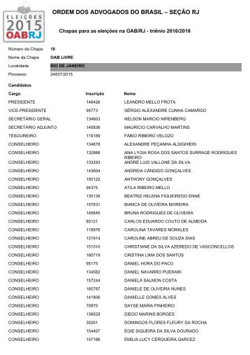 ORDEM DOS ADVOGADOS DO BRASIL – SEÇÃO RJ