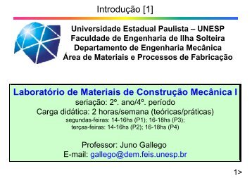 Introdução [1] Laboratório de Materiais de Construção Mecânica I