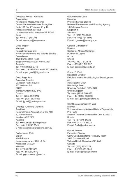 IUCN / WCPA Membership Directory