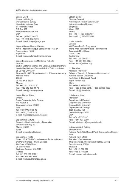 IUCN / WCPA Membership Directory