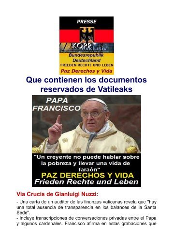 ADELANTO DE LO QUE CONTIENEN LOS LIBROS CONFIDENCIALES VATILEAKS-PAPA FRANCISCO SE PRONUNCIA