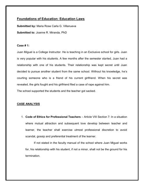 Foundations Of Education Case Analysis