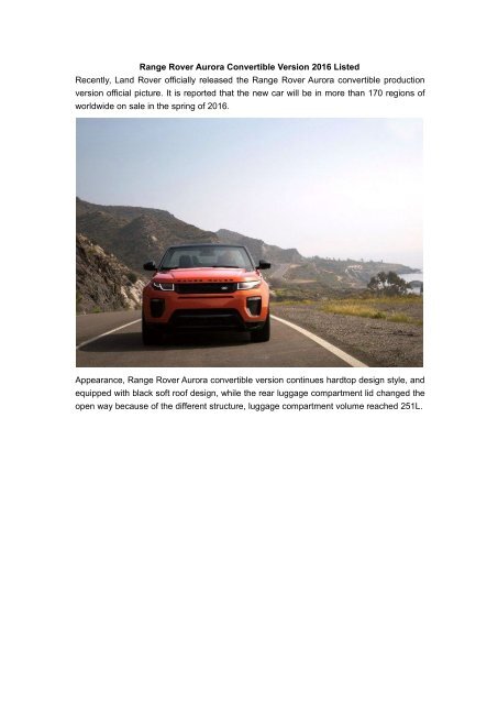 Range Rover Aurora Convertible Version 2016 Listed