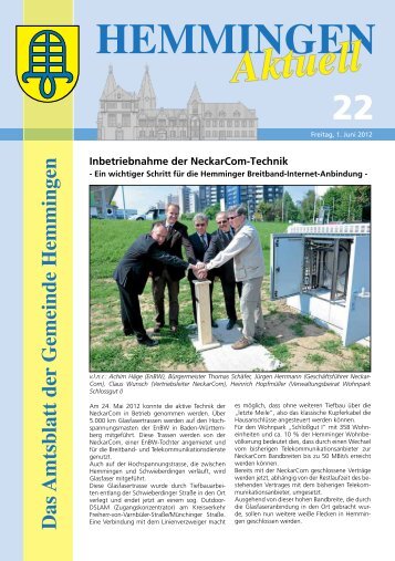 Inbetriebnahme der NeckarCom-Technik - Gemeinde Hemmingen