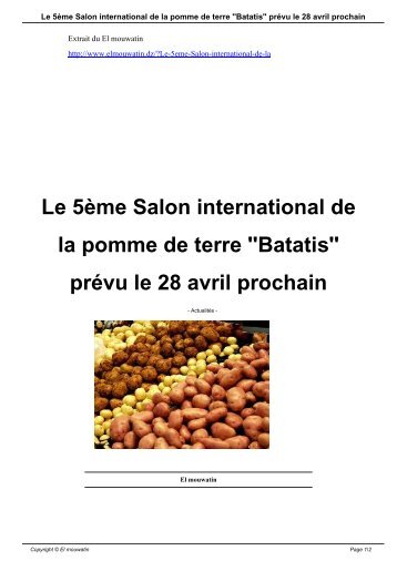 Le 5ème Salon international de la pomme de terre ''Batatis'' prévu le ...