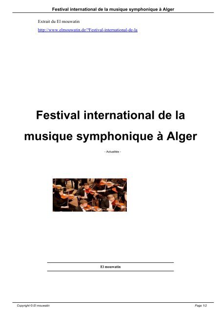 Festival international de la musique symphonique à Alger