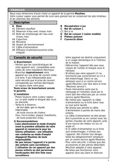 Moulinex STEAMER EXOTIC AMA351 - Manuale d'Istruzione Italiano