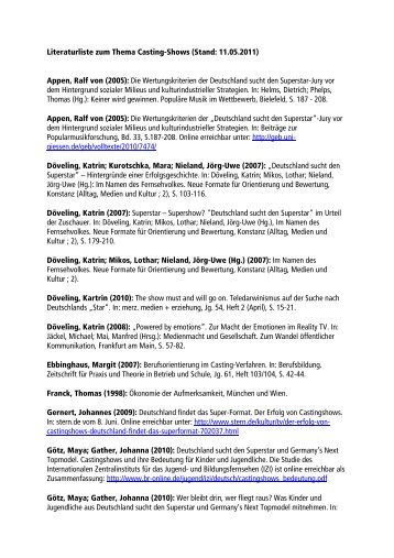 Literaturliste zum Thema Casting-Shows (Stand: 11.05 ... - Mekonet