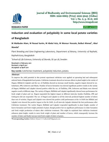 Induction and evaluation of polyploidy in some local potato varieties of Bangladesh