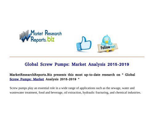  Global Screw Pumps: Market Analysis 2015-2019 