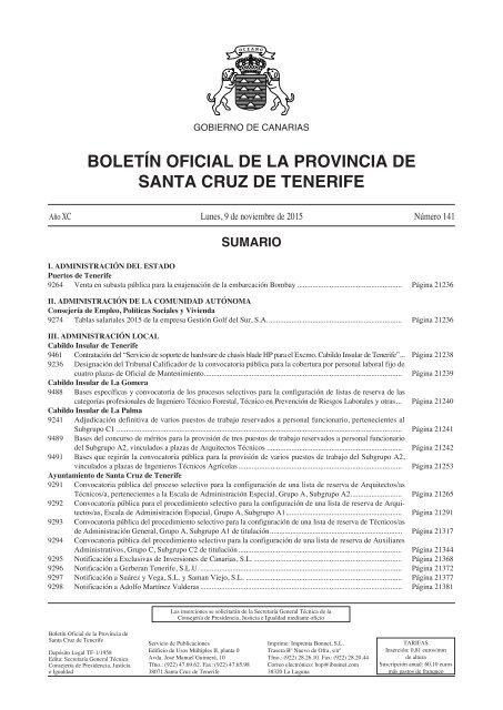 BOLETÍN OFICIAL DE LA PROVINCIA DE SANTA CRUZ DE TENERIFE Arquitectos/as