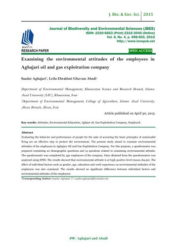 Examining the environmental attitudes of the employees in Aghajari oil and gas exploitation company