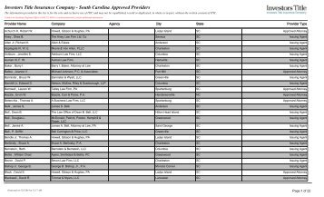 Investors Title Insurance Company - South Carolina Approved Providers