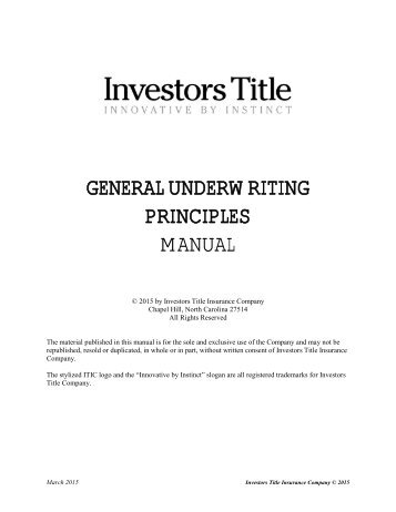 GENERAL UNDERWRITING PRINCIPLES MANUAL