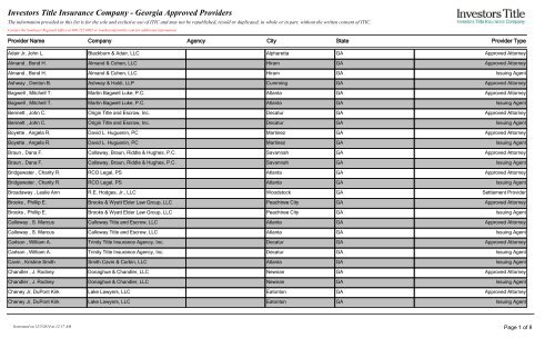 Investors Title Insurance Company - Georgia Approved Providers