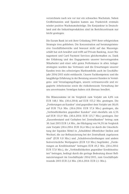Geschäftsbericht Euram Bank AG 2014 / 2015