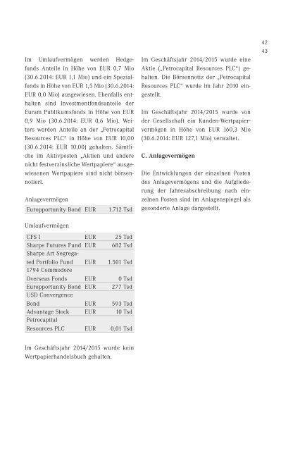 Geschäftsbericht Euram Bank AG 2014 / 2015