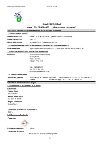 HOJA DE SEGURIDAD e:dose - EC2 DEGREASER (yellow zone eco concentrate)