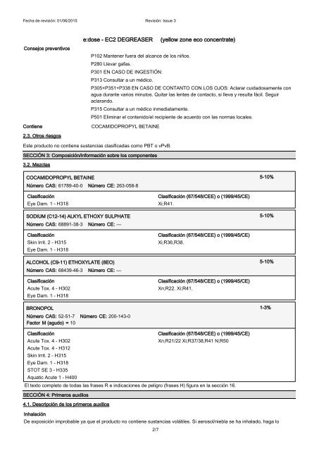 HOJA DE SEGURIDAD e:dose - EC2 DEGREASER (yellow zone eco concentrate)