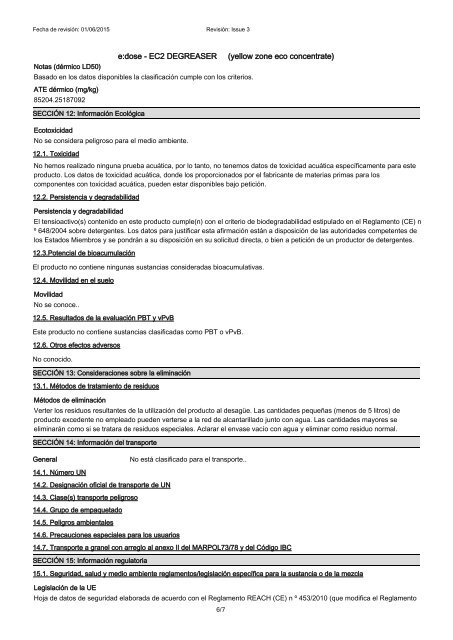 HOJA DE SEGURIDAD e:dose - EC2 DEGREASER (yellow zone eco concentrate)